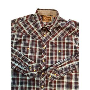 Wrangler Retro Long Sleeve XL Shirt MVR189M Burgundy/Navy/Light Blue Checked Neu